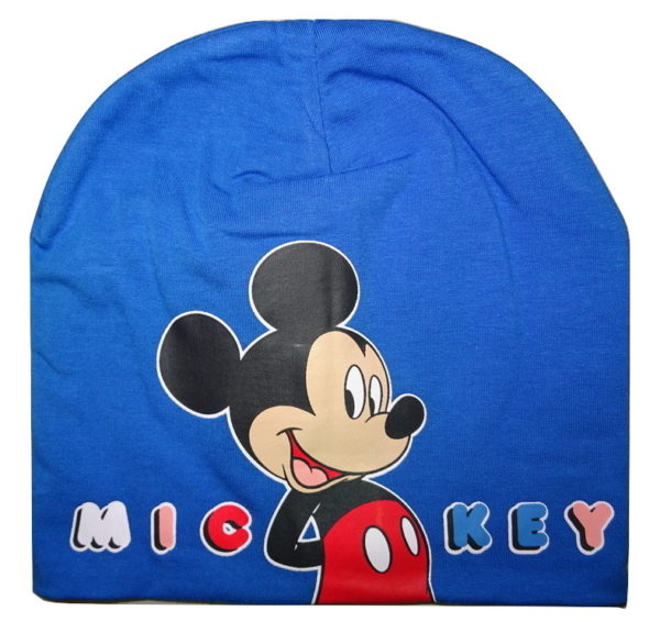 Chlapecká tenká modrá čepice s obrázkem myšáka Mickey mouse.