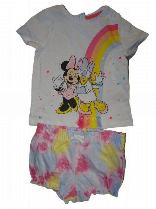 Dívčí bílé tričko s Minnie a barevnými kraťasy