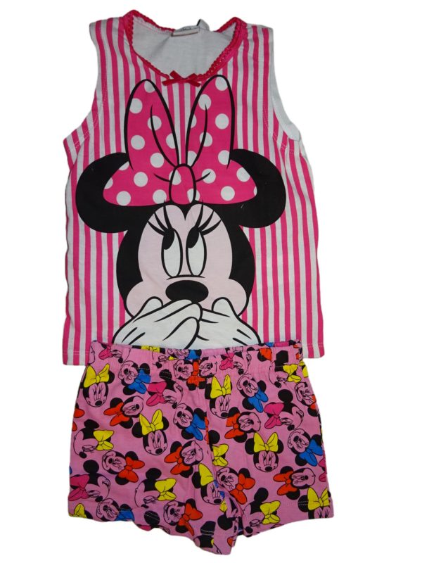 Dívčí růžovočervený  letní set tílko a kraťasy s Minnie