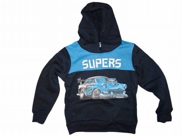 Chlapecká  tmavě modrá teplá mikina s modrým autem Slipers
