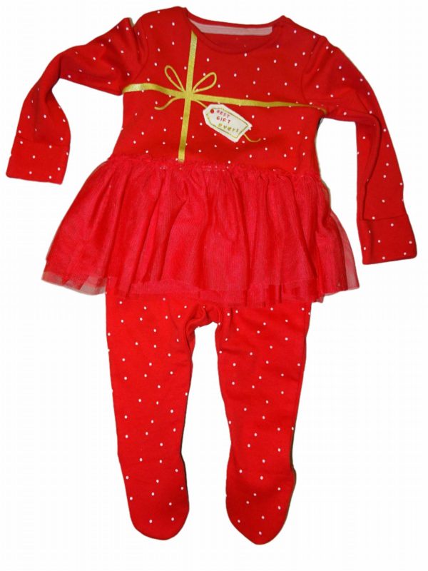 Baby červený overal se sukýnkou ve stylu dárku