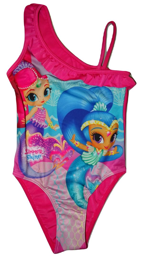 Dívčí růžové jednodílné plavky s panenkou Shimmer and Shine.