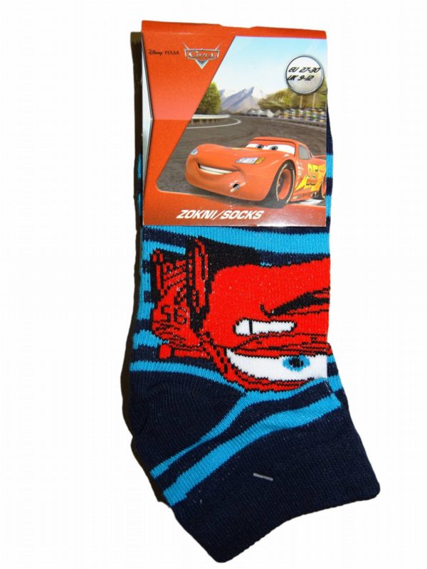 Chlapecké kotníčkové  ponožky se světle modrými proužky a autem Cars