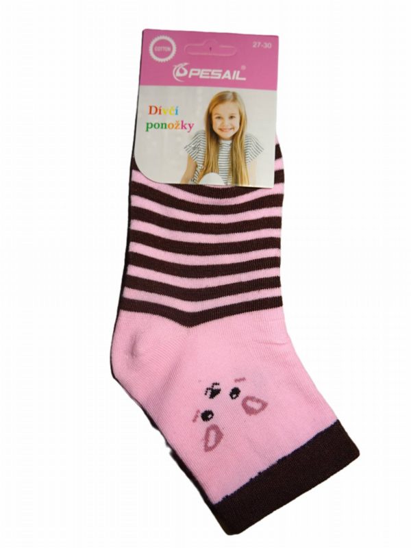 Dívčí růžové ponožky s hnědými proužky