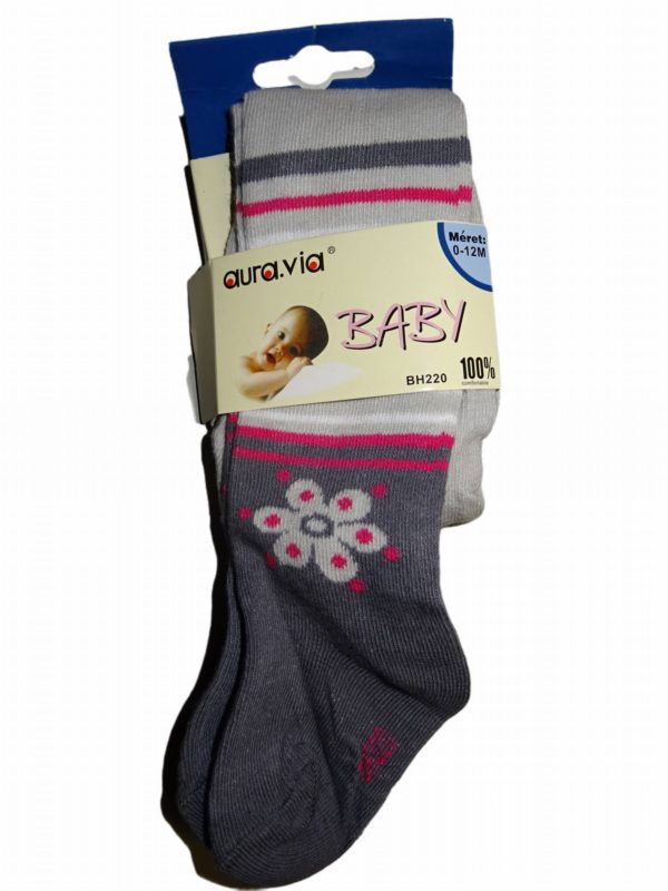Baby šedé punčocháče s květinami