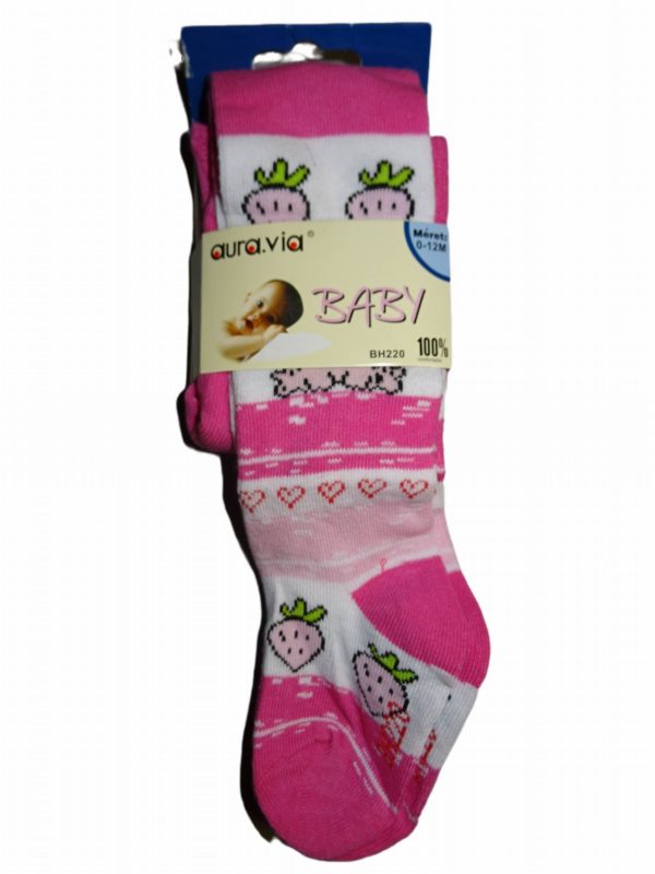 Baby světle růžové punčocháče s jahodami
