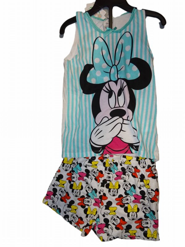Dívčí letní pruhované pyžamo tílko a kraťasy s Minnie