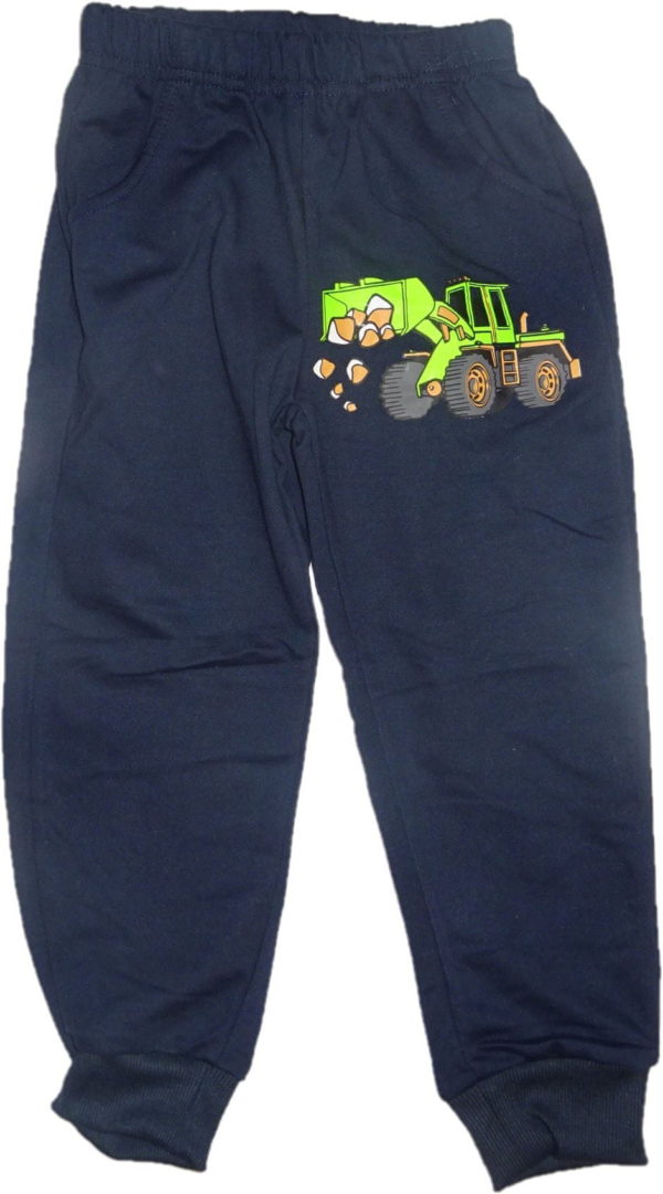 Chlapecké tmavé tepláky s obrázkem nakladače.