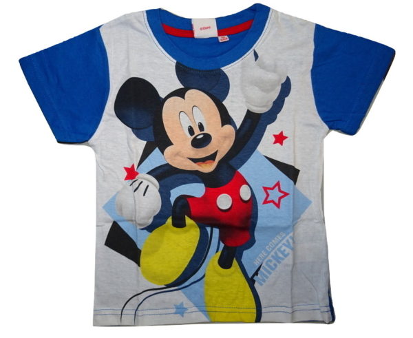 Chlapecké bílomodré tričko s myšákem Mickey mouse.